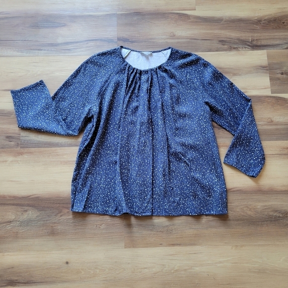 COS Blue w/White Polka-dots Blouse 3-Quart Sleeve pleated Navy Blue - Picture 5 of 7